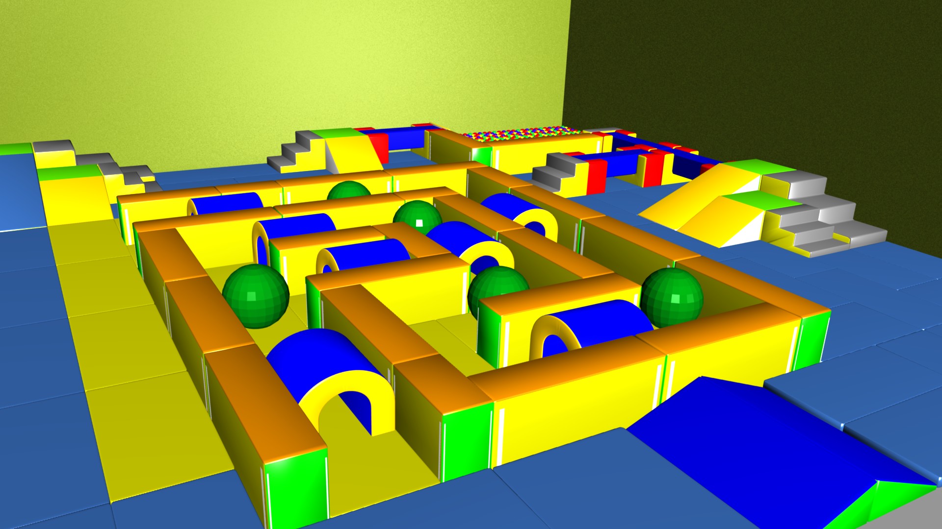 Parcours Modulo Mouss' : 9.8 x 9.5 x 0.65 m (REF 2010.10)