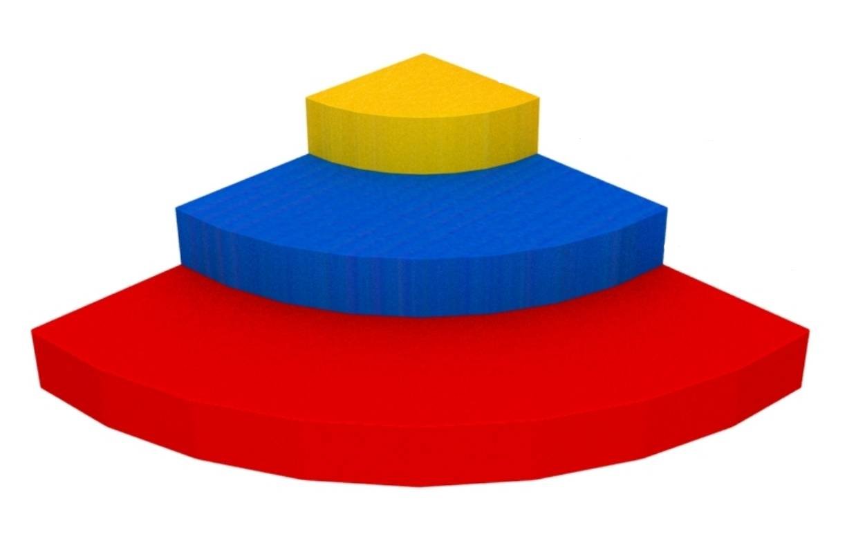 Podium d'angle 1/4 de rond 3 niveaux - 120 x 120 x 45 cm (REF MPOD2)